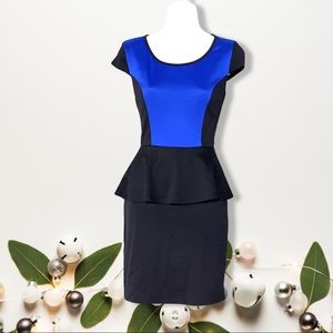 Black & Blue Peplum Sheath Dress